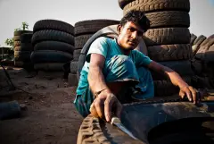 The truck drivers of India, photograph 7 of 43: the highway, the cab and the men who drive it.