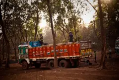 The truck drivers of India, photograph 12 of 43: the highway, the cab and the men who drive it.