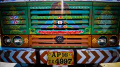 The truck drivers of India, photograph 19 of 43: the highway, the cab and the men who drive it.