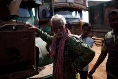 The truck drivers of India, photograph 40 of 43: the highway, the cab and the men who drive it.