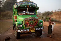The truck drivers of India, photograph 41 of 43: the highway, the cab and the men who drive it.