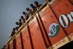 The truck drivers of India, photograph 42 of 43: the highway, the cab and the men who drive it.